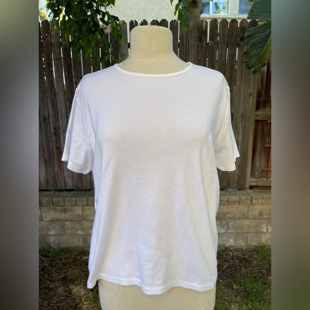 NWT Lauren Ralph Lauren White Crewneck Tshirt 100% cotton XL Classic Basic